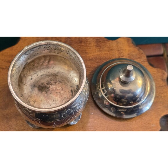 Vintage Miniature Tea Set Engraved Silverplate Sugar Bowl 3.75" H 2.25" Dia - Picture 6 of 7